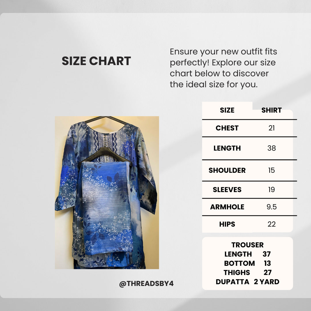 3 Piece Stitched Elegant Blue Impression Dress"