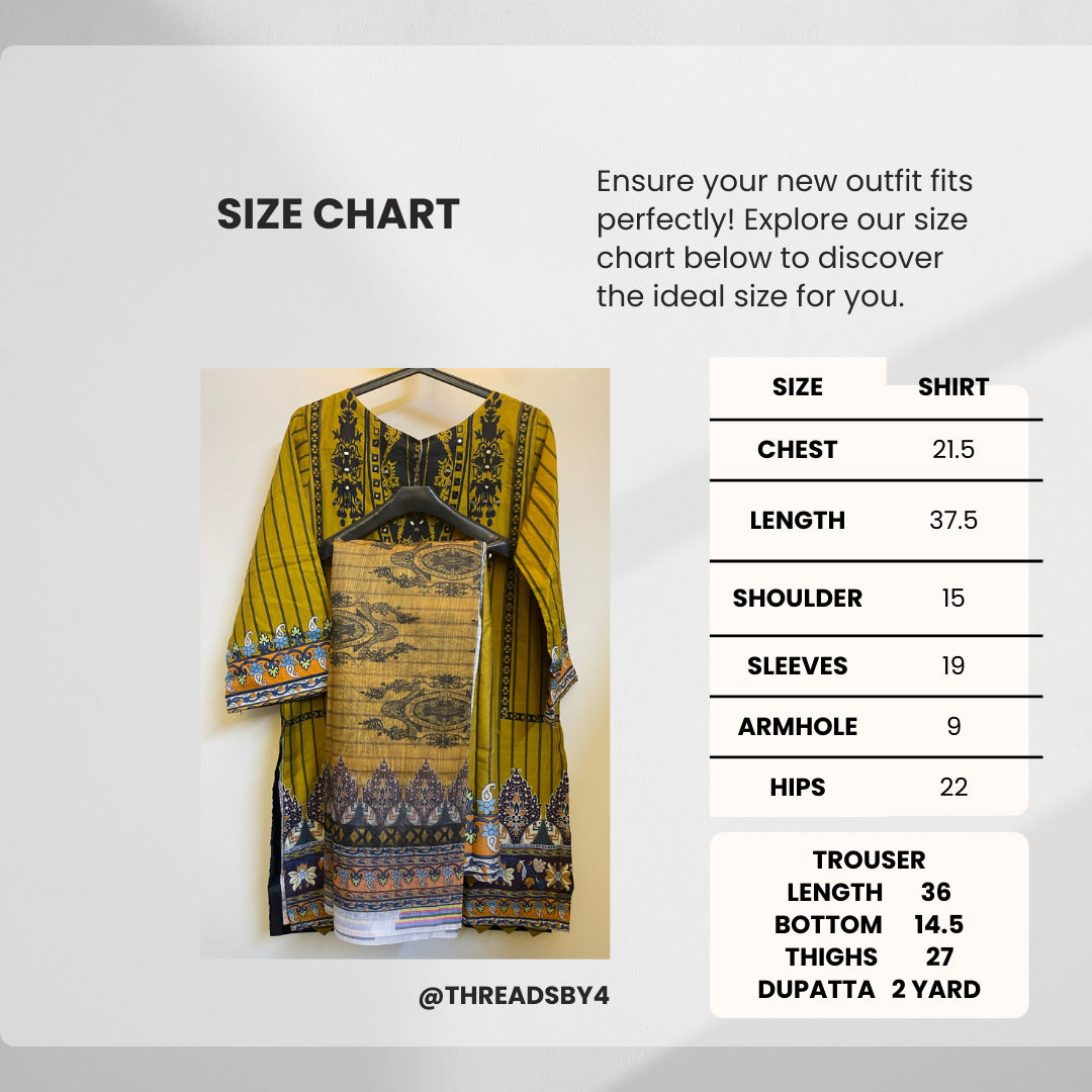 Mustard Mirage – Stitched 3-Piece Lawn with Mirror Embroidery