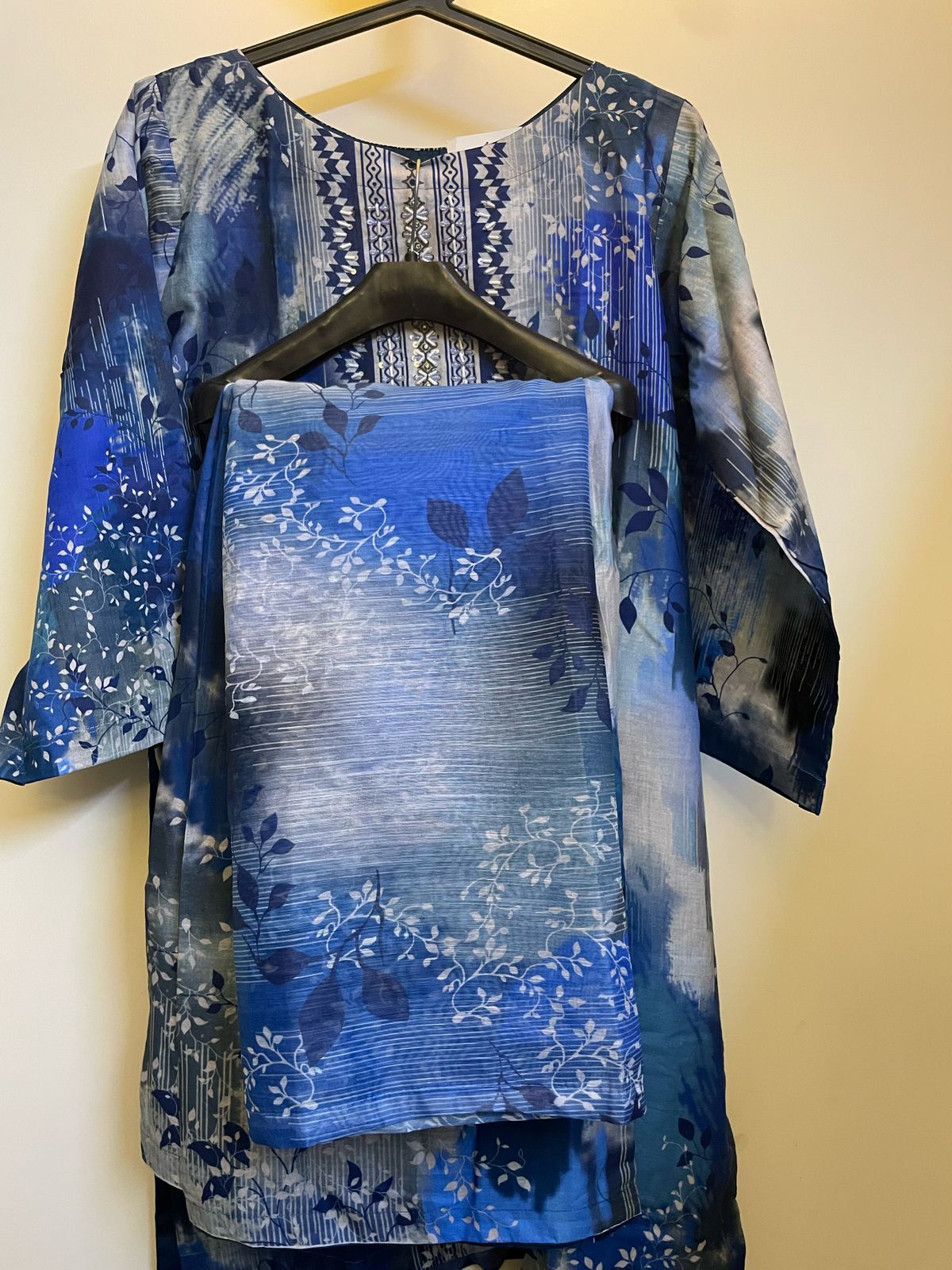 3 Piece Stitched Elegant Blue Impression Dress"