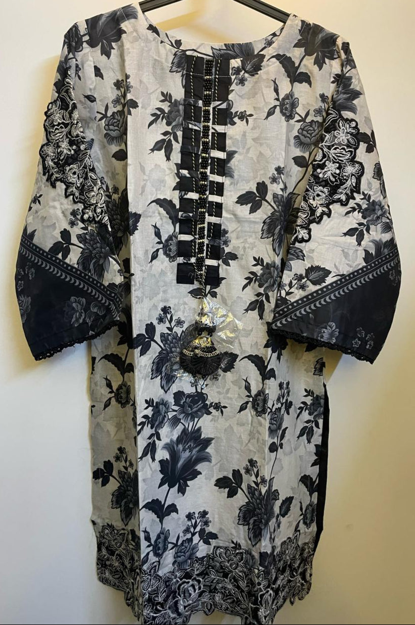 Elegant Black & Grey 3-Piece Suit with Cutwork Embroidery & Tassel Gala Patti