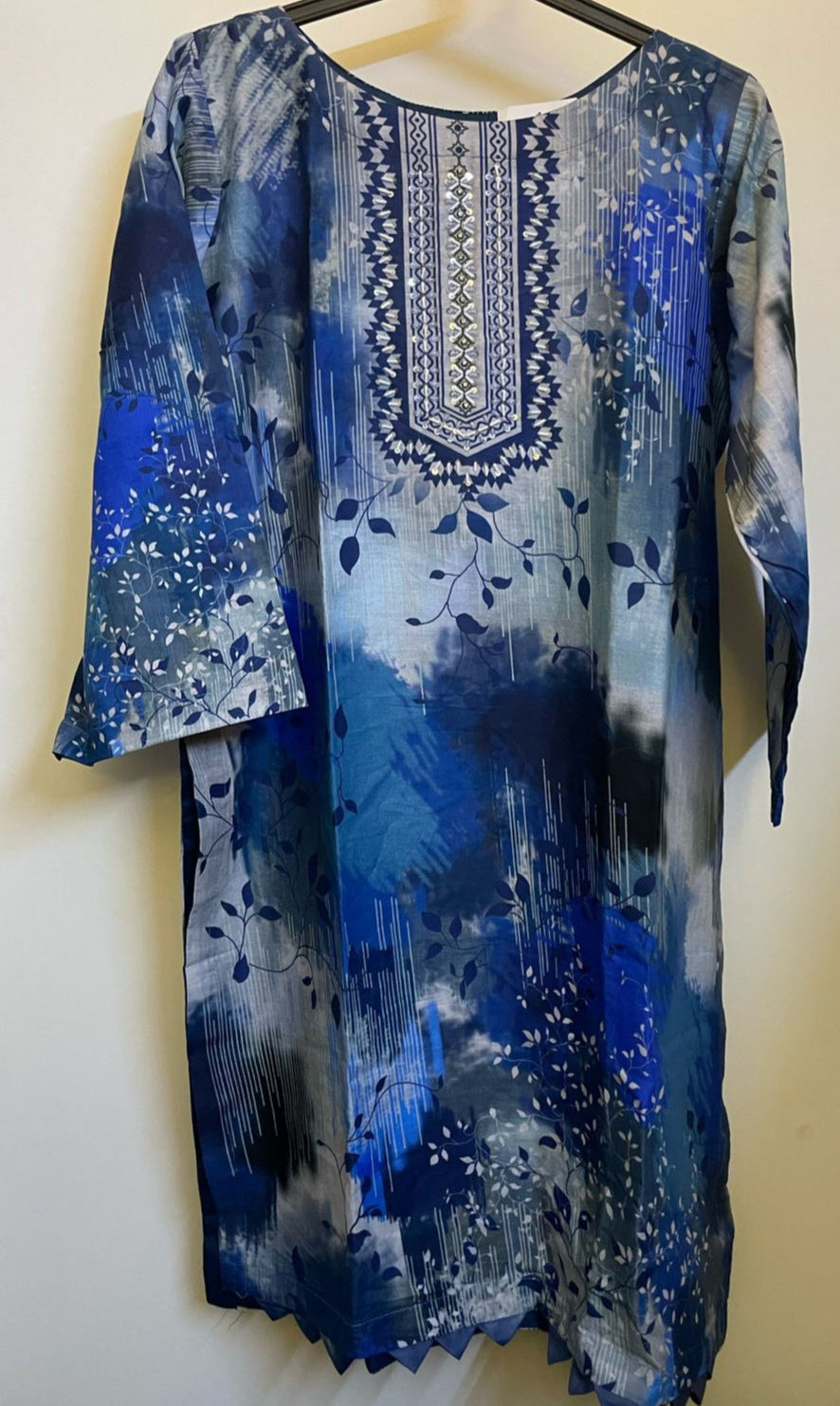 3 Piece Stitched Elegant Blue Impression Dress"