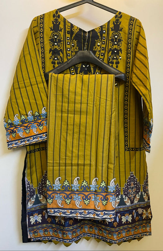 Mustard Mirage – Stitched 3-Piece Lawn with Mirror Embroidery